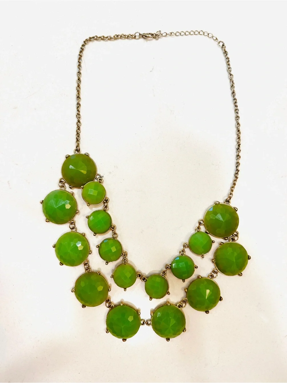 Aqua Green Faceted Statement Bib Necklace Gold Tone Layered Chunky